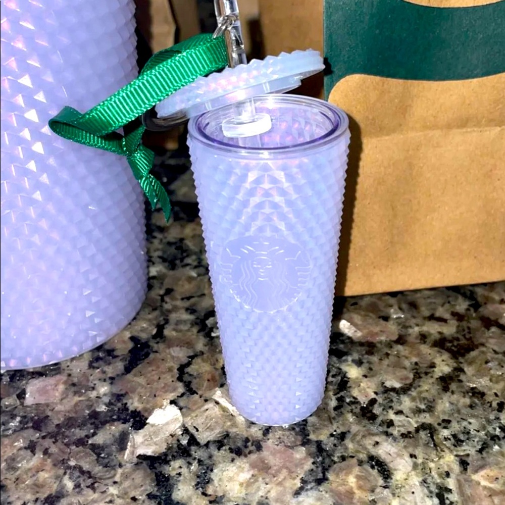 Starbucks Lavender Textured Tumbler with Green Ribbon